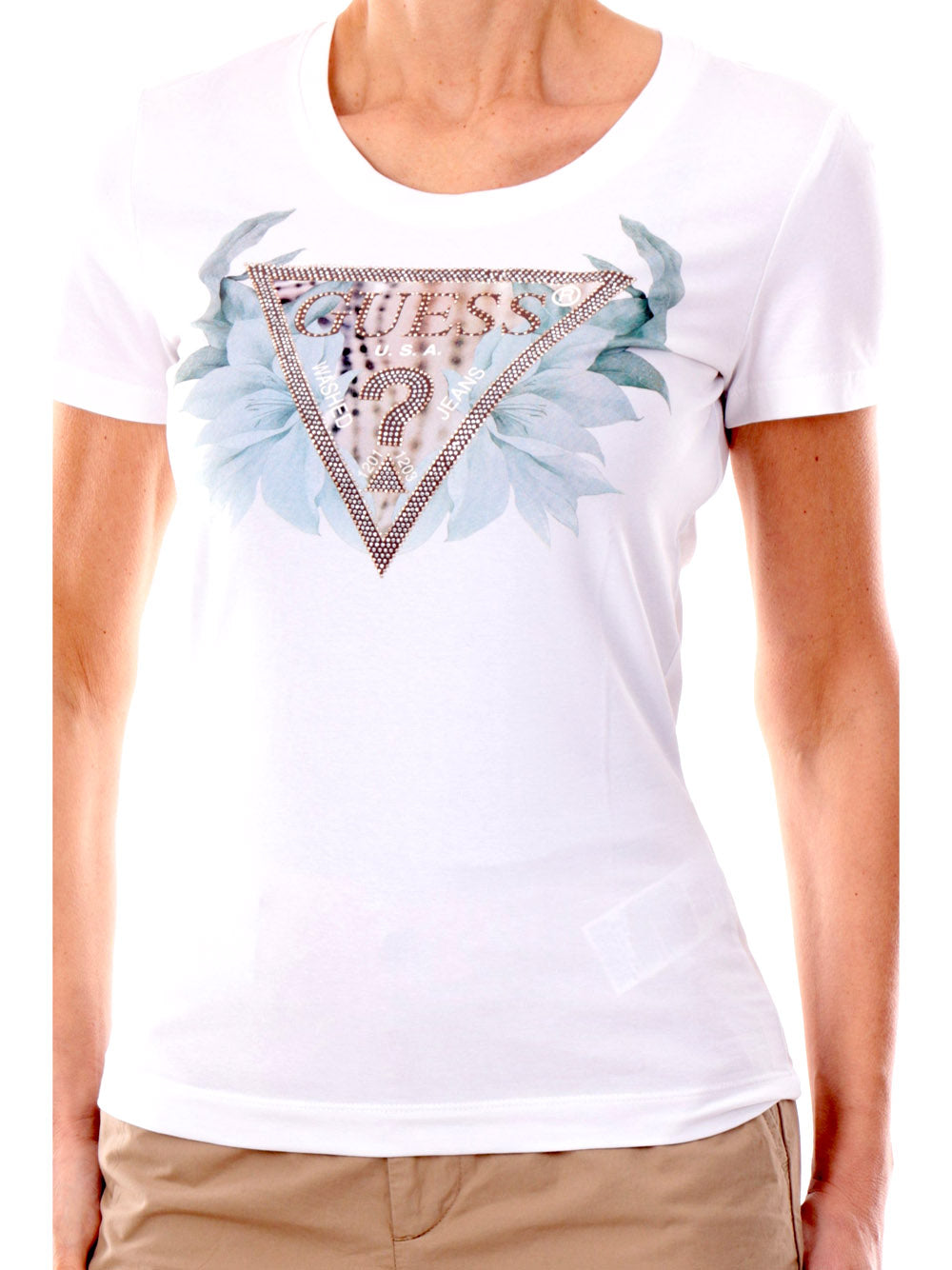 GUESS 2 USCITA T-Shirt Guess Ss Cn Flower Triangl - Bianco Pure white