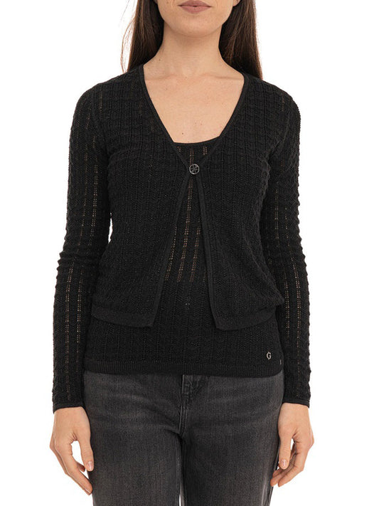 GUESS 2 USCITA Cardigan Guess Lavorato A Maglia Rosalyn Cover Sho - Nero Nero