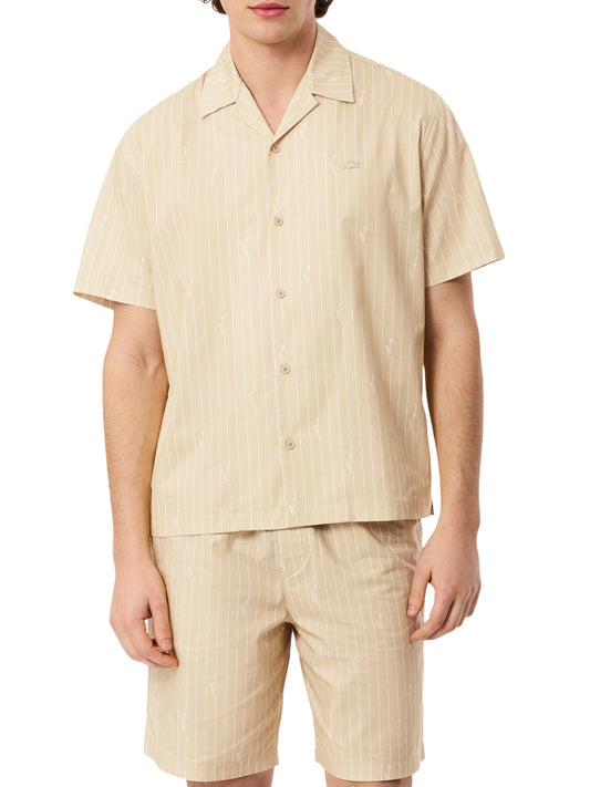 LACOSTE Lascoste Camicia In Twill Stampata Relaxed Fit - Beige Beige