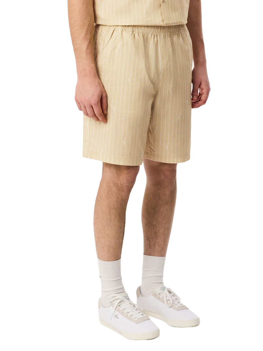 LACOSTE Lacoste Shorts In Cotone A Righe Stampa Coccodrillo - Beige Beige