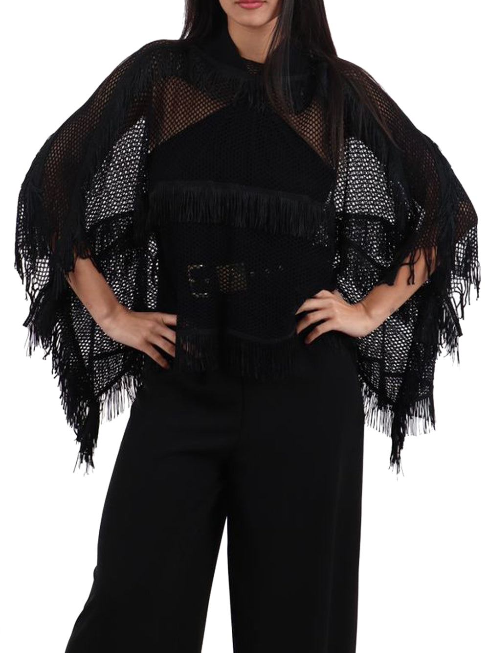 LIU JO SOFT1 Poncho Rete Frange Liu Jo - Nero Nero