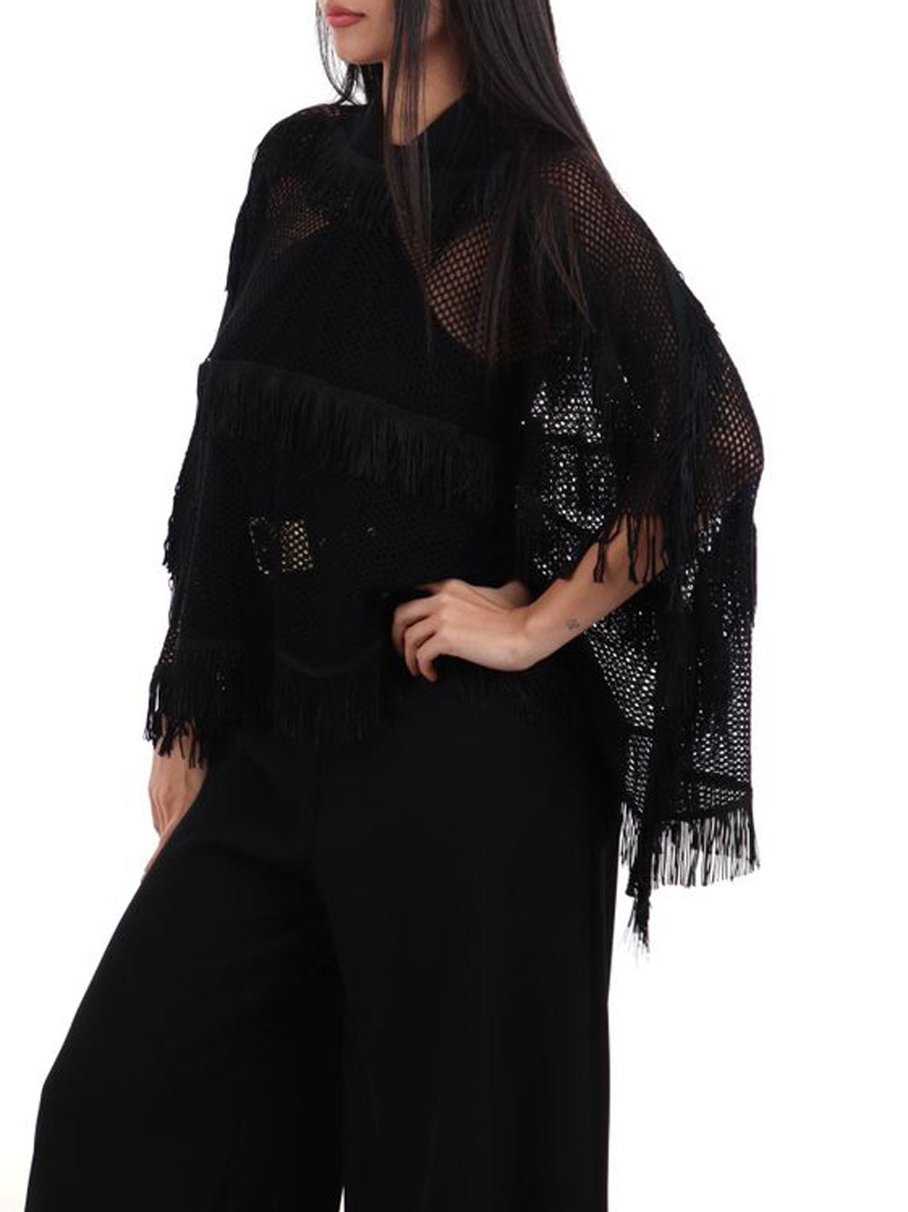 LIU JO SOFT1 Poncho Rete Frange Liu Jo - Nero Nero