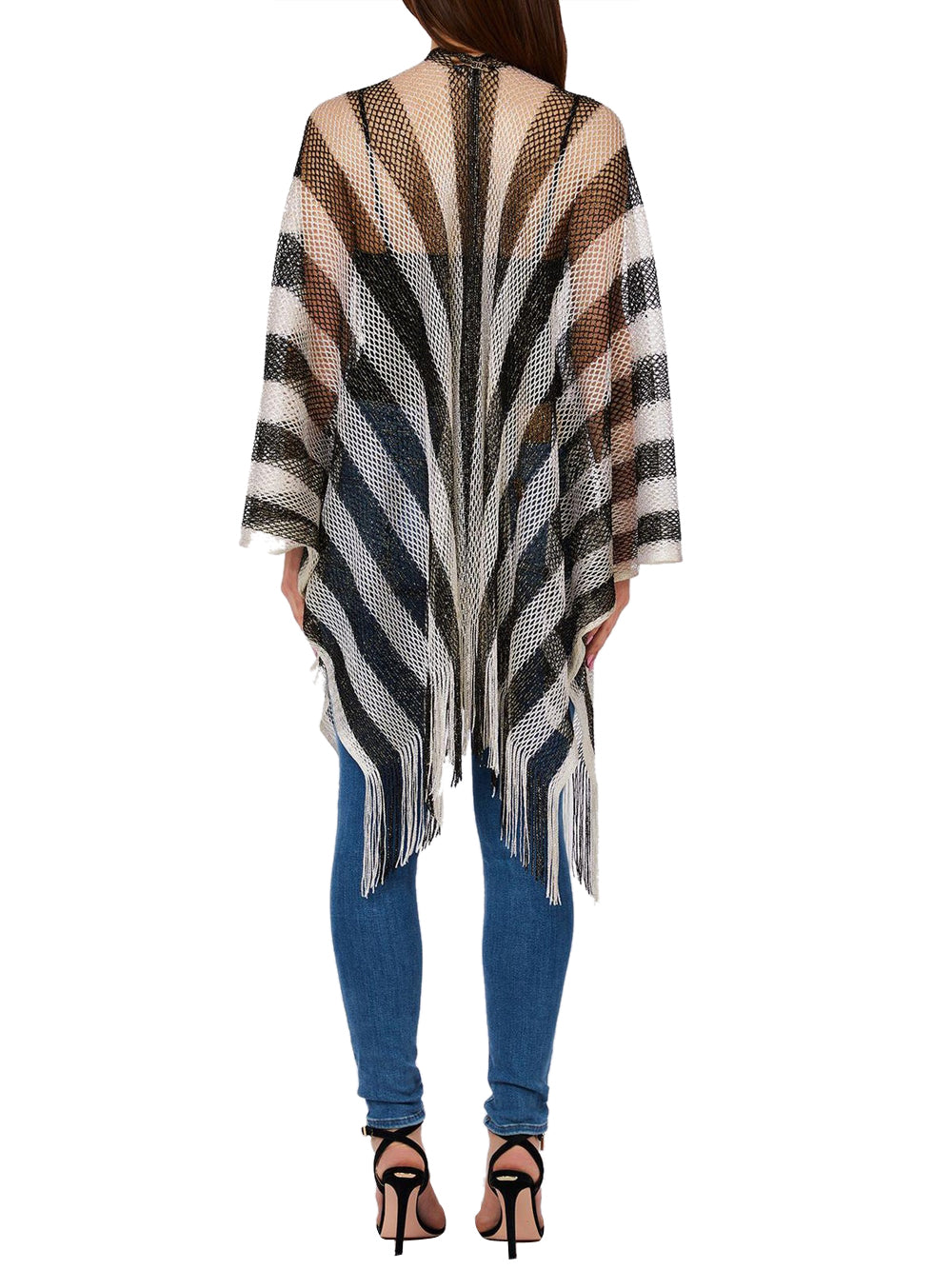 LIU JO SOFT1 Poncho Rete Righe Liu Jo - Bianco/Nero Bianco/nero