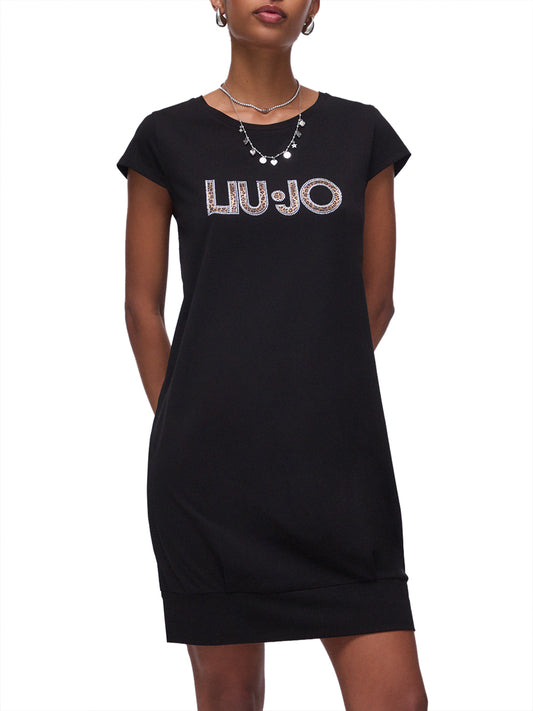 LIUJO BEACHWEAR Abito Corto Con Maxi Logo Liu Jo - Nero NERO/ANIMALIER
