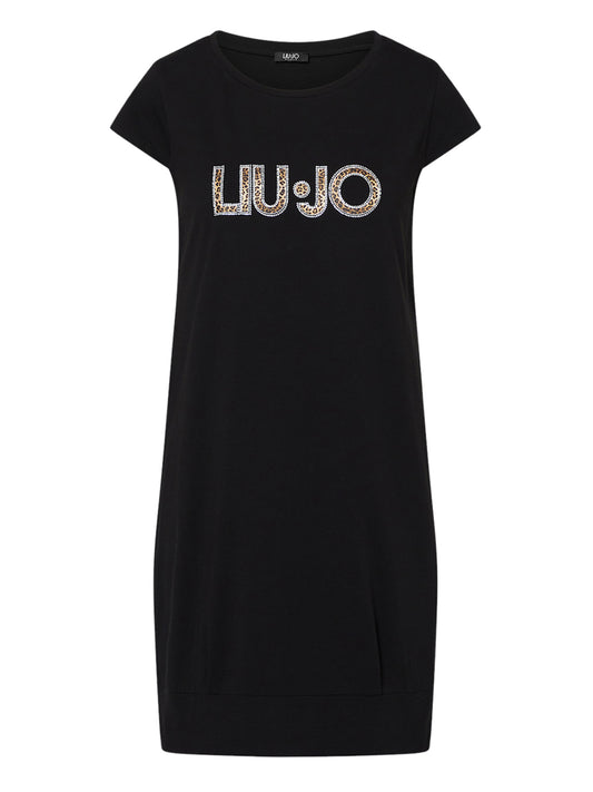 LIUJO BEACHWEAR Abito Corto Con Maxi Logo Liu Jo - Nero NERO/ANIMALIER