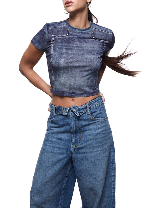 LIUJO CAPSULE ELODIE T-shirt Cropped Liu Jo - Denim DENIM