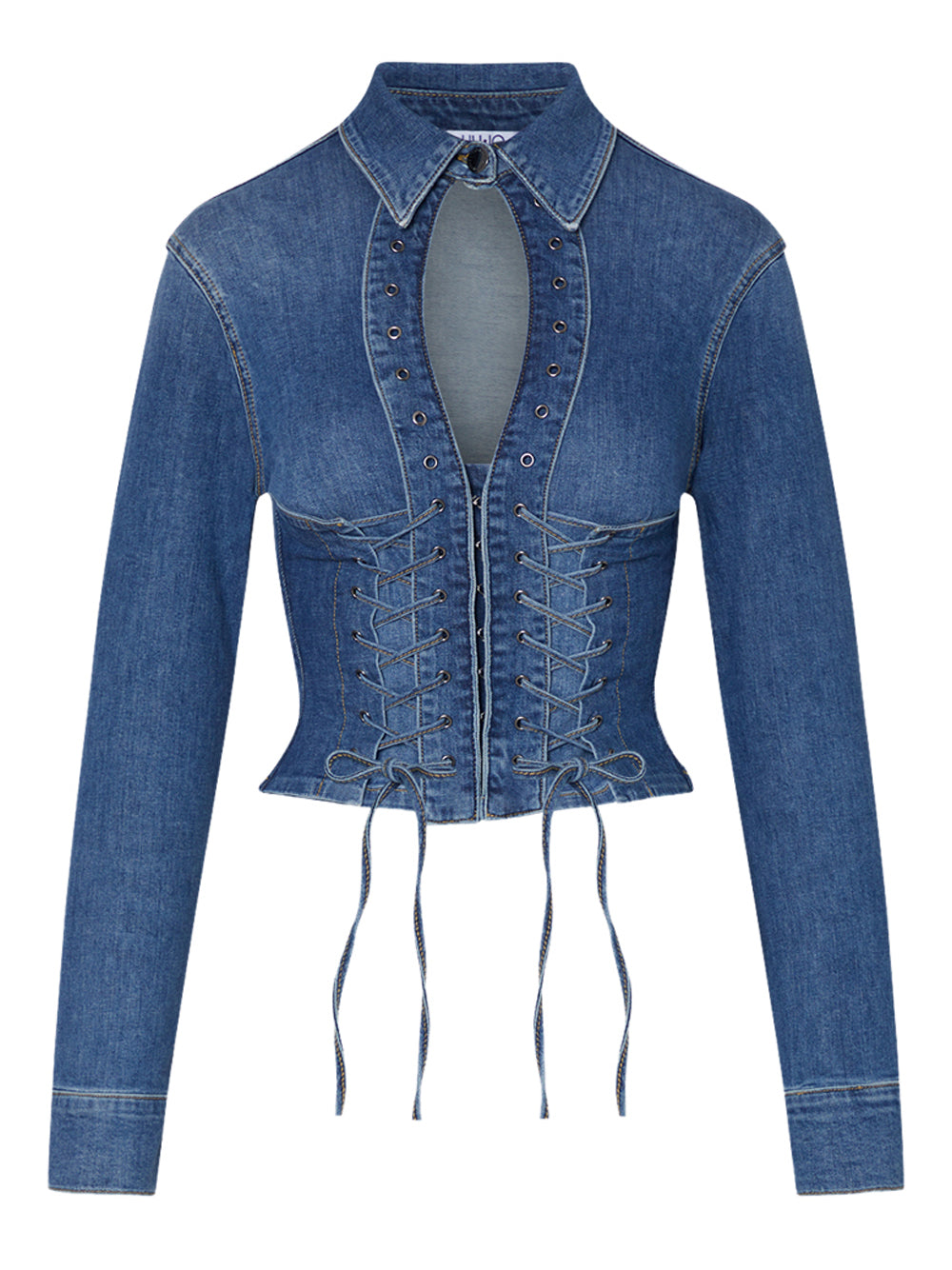 LIUJO CAPSULE ELODIE Camicia Liu Jo In Denim Con Stringhe - Blu DENIM
