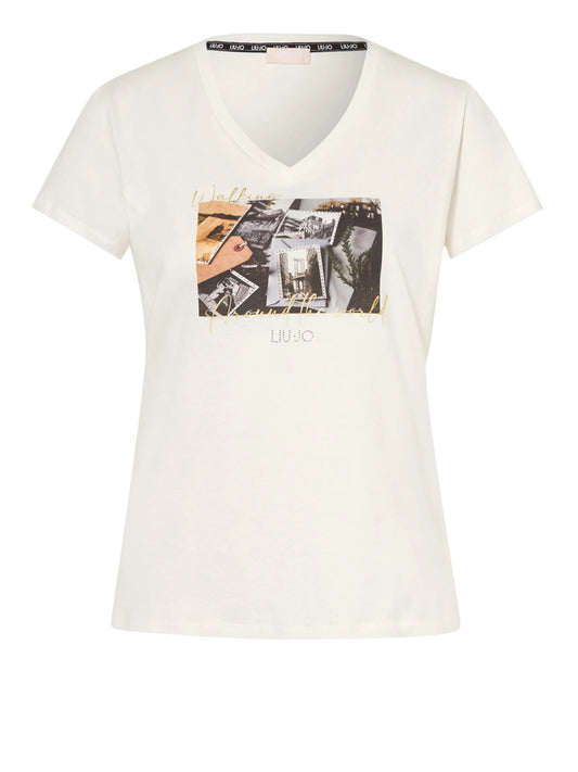 LIUJO SPORT Liu Jo T-Shirt Stampa Frontale - Bianco Wh.Milk/Ar.The World