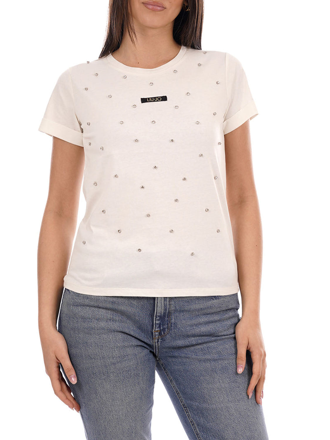 LIUJO SPORT Liu Jo T-Shirt Strass In Applicazione - Bianco White Milk/Strass