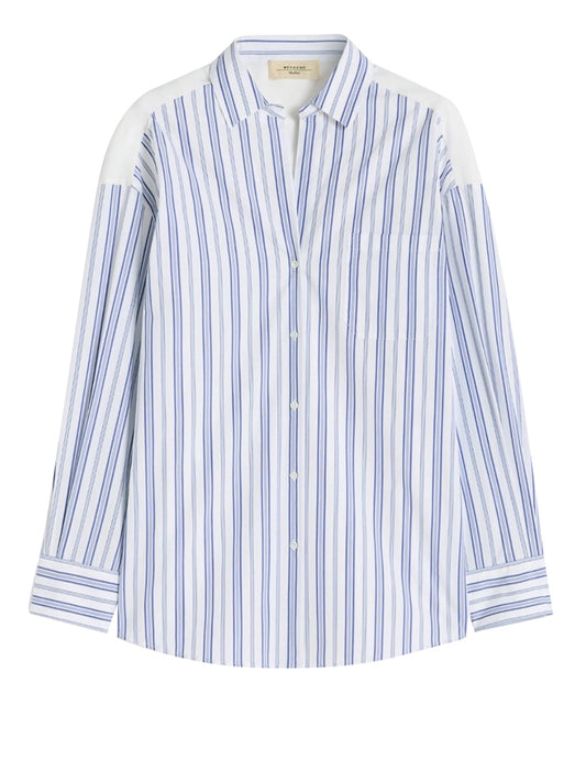 MAXMARA WEEKEND 2USCITA Max Mara Camicia In Cotone A Righe E Pizzo Sangallo - Blu Blu