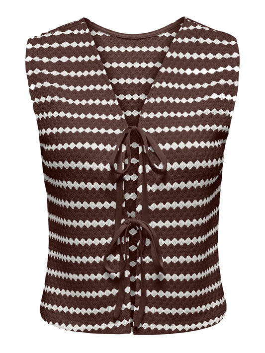 Gilet Onleva Sl Short Sripe Only - Marrone/Bianco