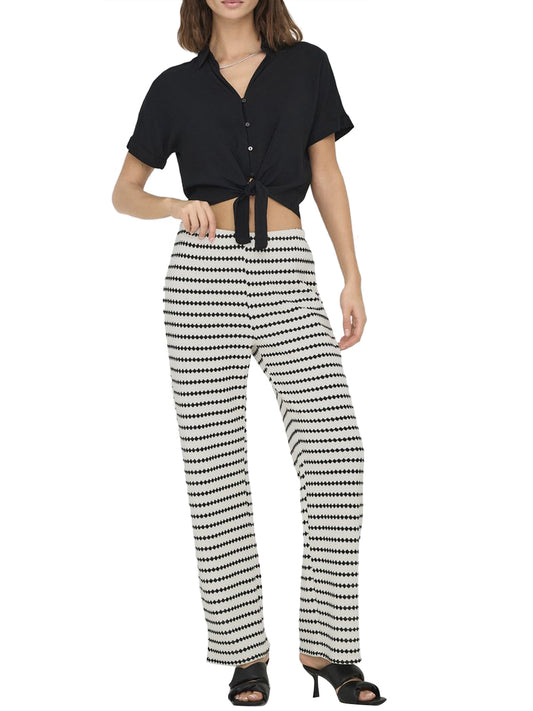 Pantalone Onleva Stripe Wide Leg Only - Bianco/Nero