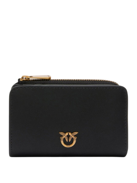 PINKO Portafoglio Pinko Mini In Pelle Con Love Birds Nero Oro Nero/oro