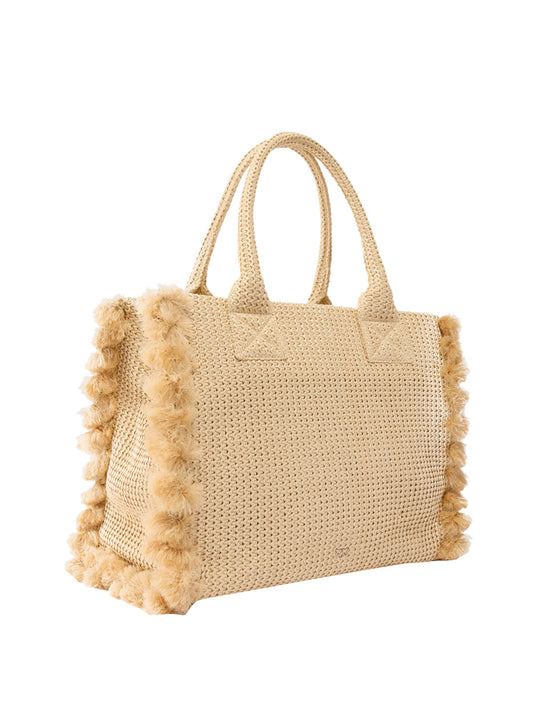 PINKO Borsa Shopper Pinko Beach In Rafia - Paglia Paglia/nero