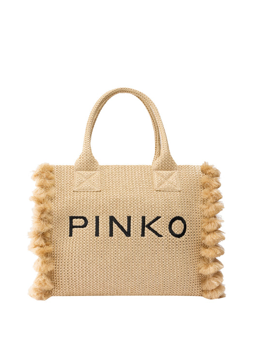 PINKO Borsa Shopper Pinko Beach In Rafia - Paglia Paglia/nero