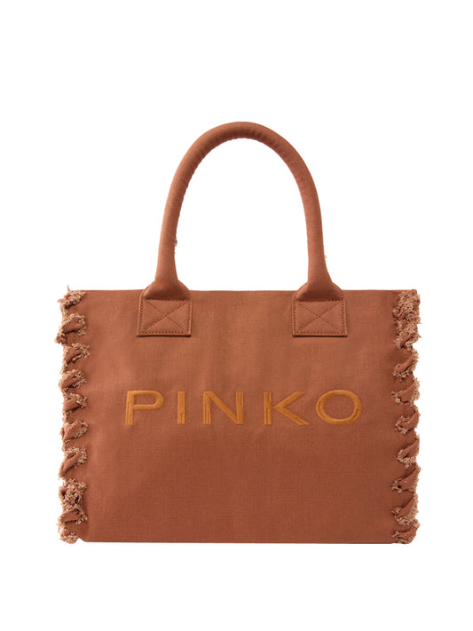 PINKO Borsa Shopper Pinko Beach In Canvas - Marrone Marrone