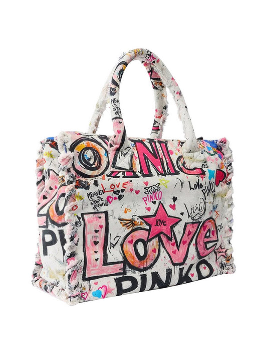 PINKO Shopper Pinko In Cotone Con Logo - Multi BIANCO/MULTI