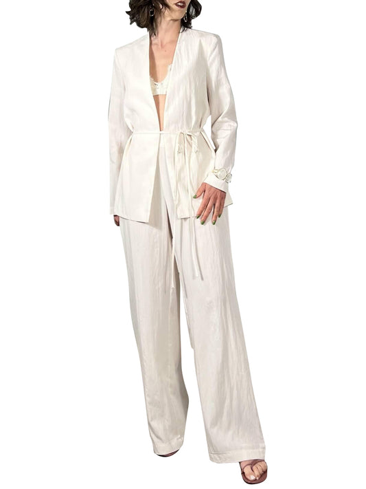 SUSY MIX Completo Giacca Kimono Con Cinta e Pantalone A Palazzo Susy Mix - Panna Panna