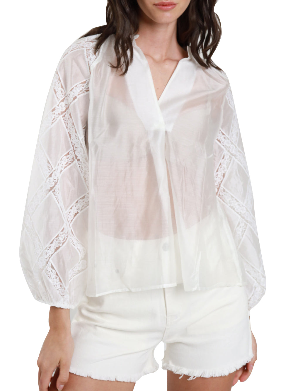 SUSY MIX Camicia Casual Maniche In Pizzo Susy Mix - Bianco Bianco