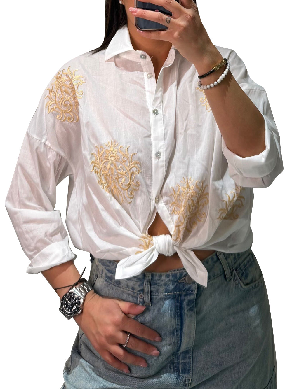 SUSY MIX Camicia Casual Con Ricamo Susy Mix - Latte LATTE