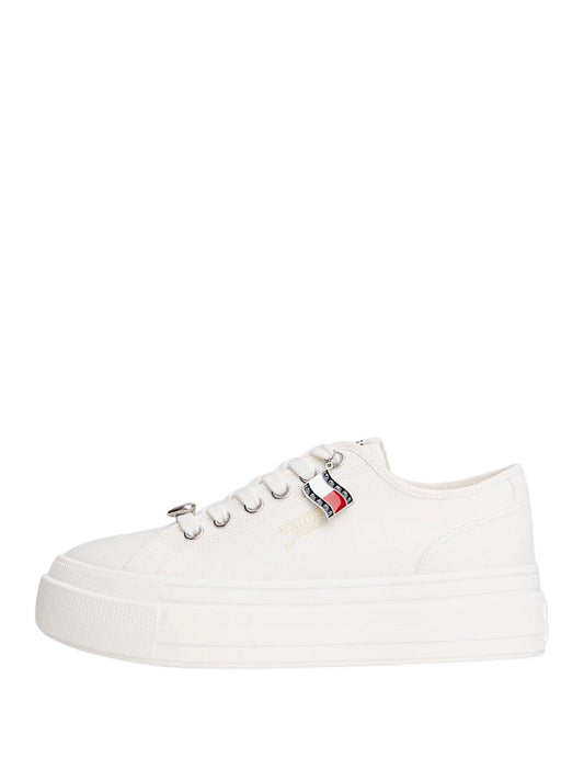 TOMMY HILFIGER 2USCITA Sneakers Tommy Hilfiger In Tela Con Suola Alta E Charm Ecru Ecru