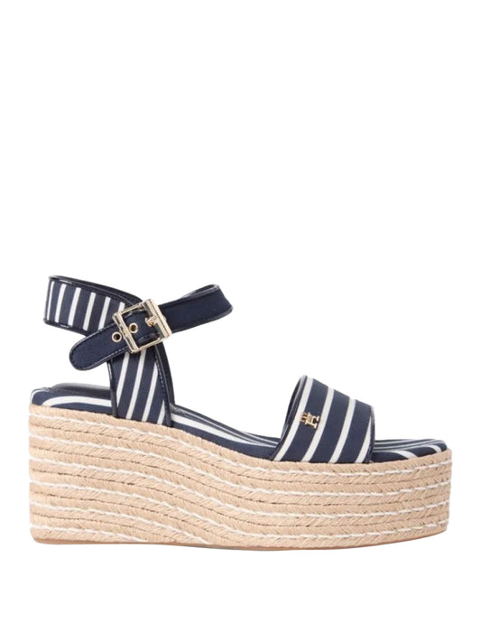 TOMMY HILFIGER 2USCITA Sandalo Tommy Hilfiger Breton Stripe Platform Wedge Espadrilles Navy Space Blue
