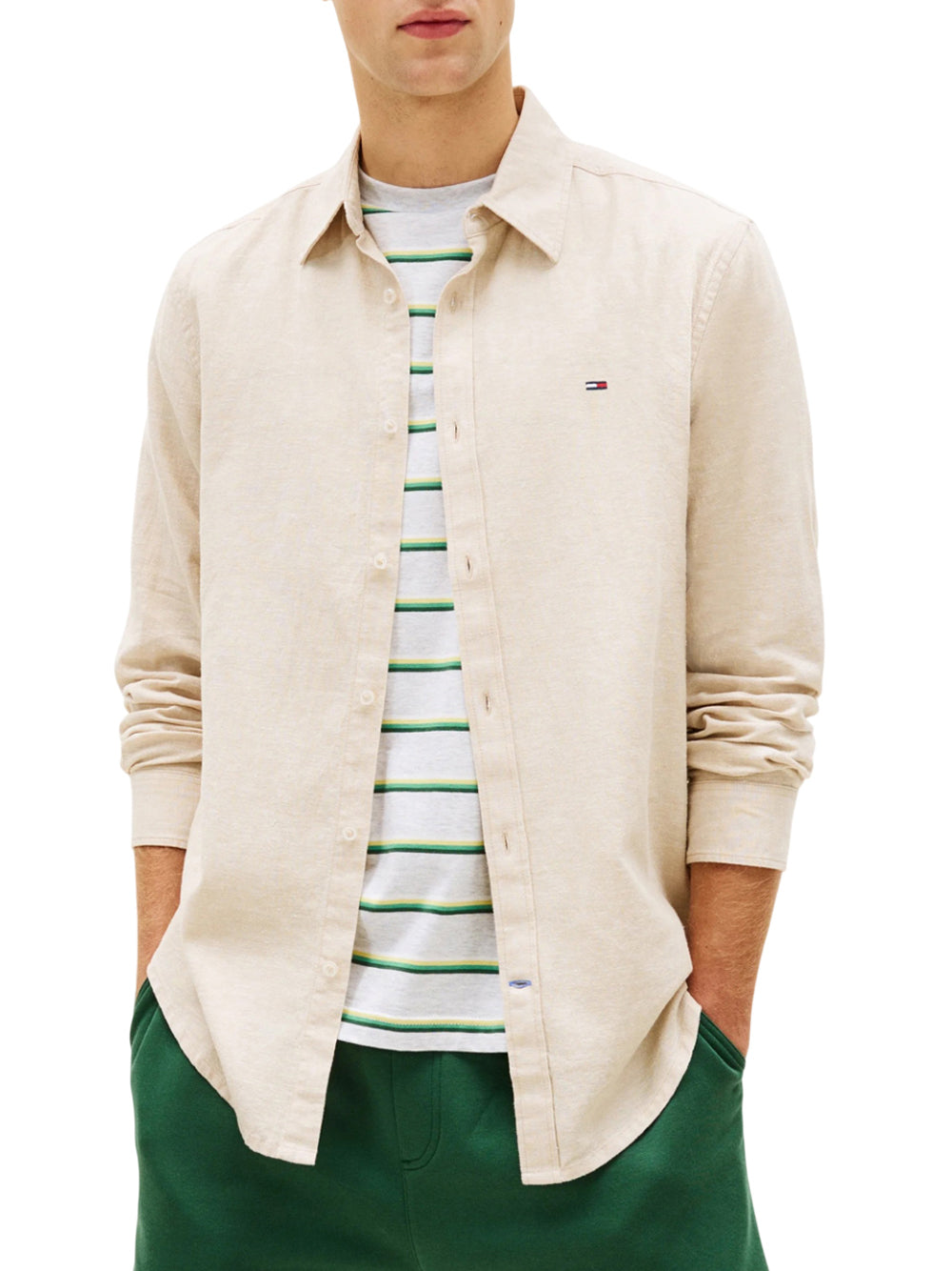 TOMMY JEANS 2USCITA Tommy Jeans Camicia Tjm Reg Linen Blend - Avorio Gentle Gold