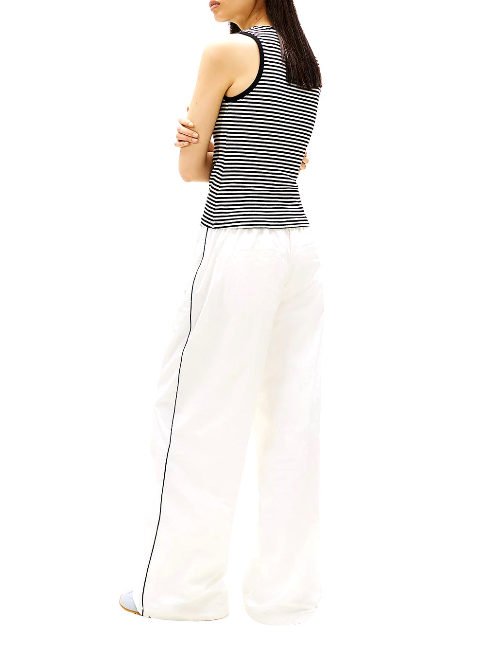 TOMMY JEANS 2USCITA Tommy Jeans Canotta Slim Fit A Coste Con Logo - Nero Bianco Black/Ecru Stripe