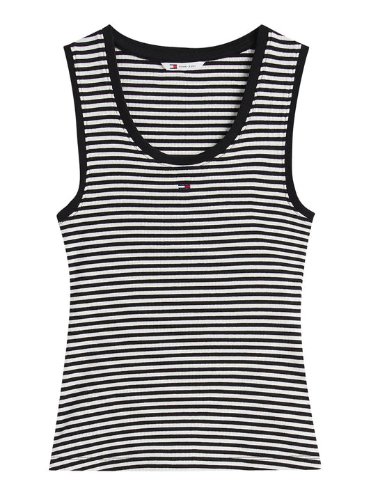 TOMMY JEANS 2USCITA Tommy Jeans Canotta Slim Fit A Coste Con Logo - Nero Bianco Black/Ecru Stripe