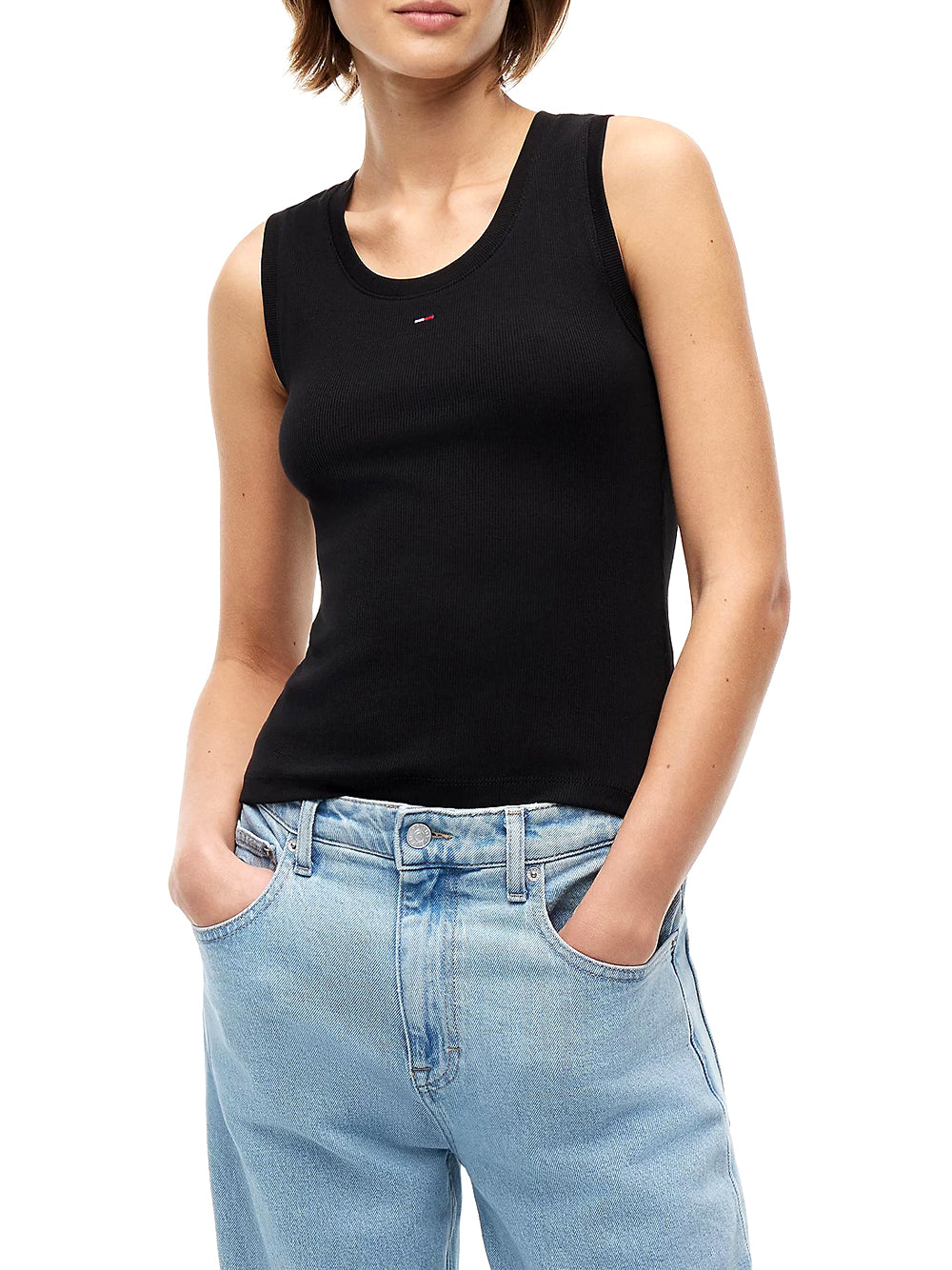 TOMMY JEANS 2USCITA Tommy Jeans Canotta Slim Fit A Coste Con Logo - Nero BLACK