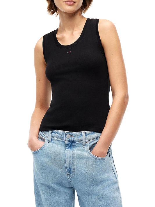 TOMMY JEANS 2USCITA Tommy Jeans Canotta Slim Fit A Coste Con Logo - Nero BLACK