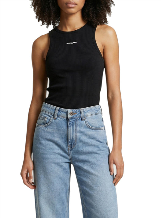 TOMMY JEANS 2USCITA Tommy Jeans Top Slim Script Labe - Nero BLACK