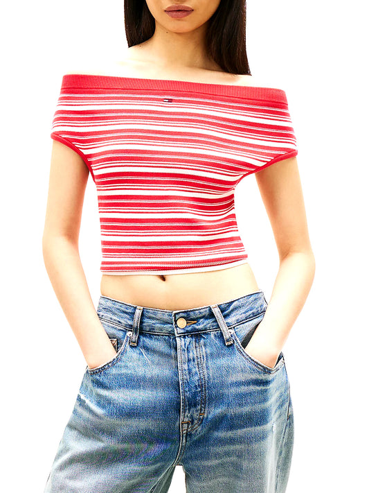 TOMMY JEANS 2USCITA Tommy Jeans Top Off Shoulder - Rosso Red Alert