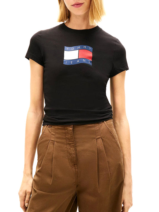 TOMMY JEANS 2USCITA Tommy Jeans T-shirt Slim Fit Con Bandierina Ondulata - Nero BLACK