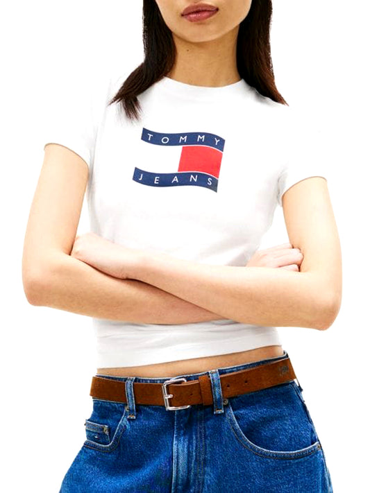 TOMMY JEANS 2USCITA Tommy Jeans T-shirt Slim Fit Con Bandierina Ondulata - Ecru Ecru