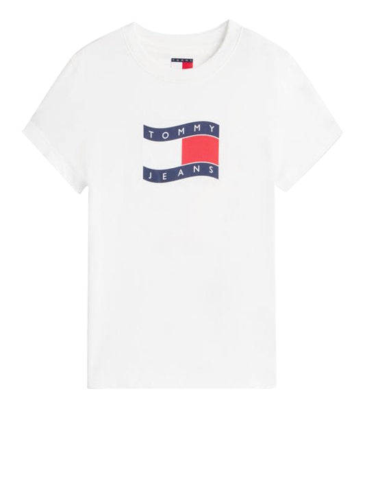 TOMMY JEANS 2USCITA Tommy Jeans T-shirt Slim Fit Con Bandierina Ondulata - Ecru Ecru