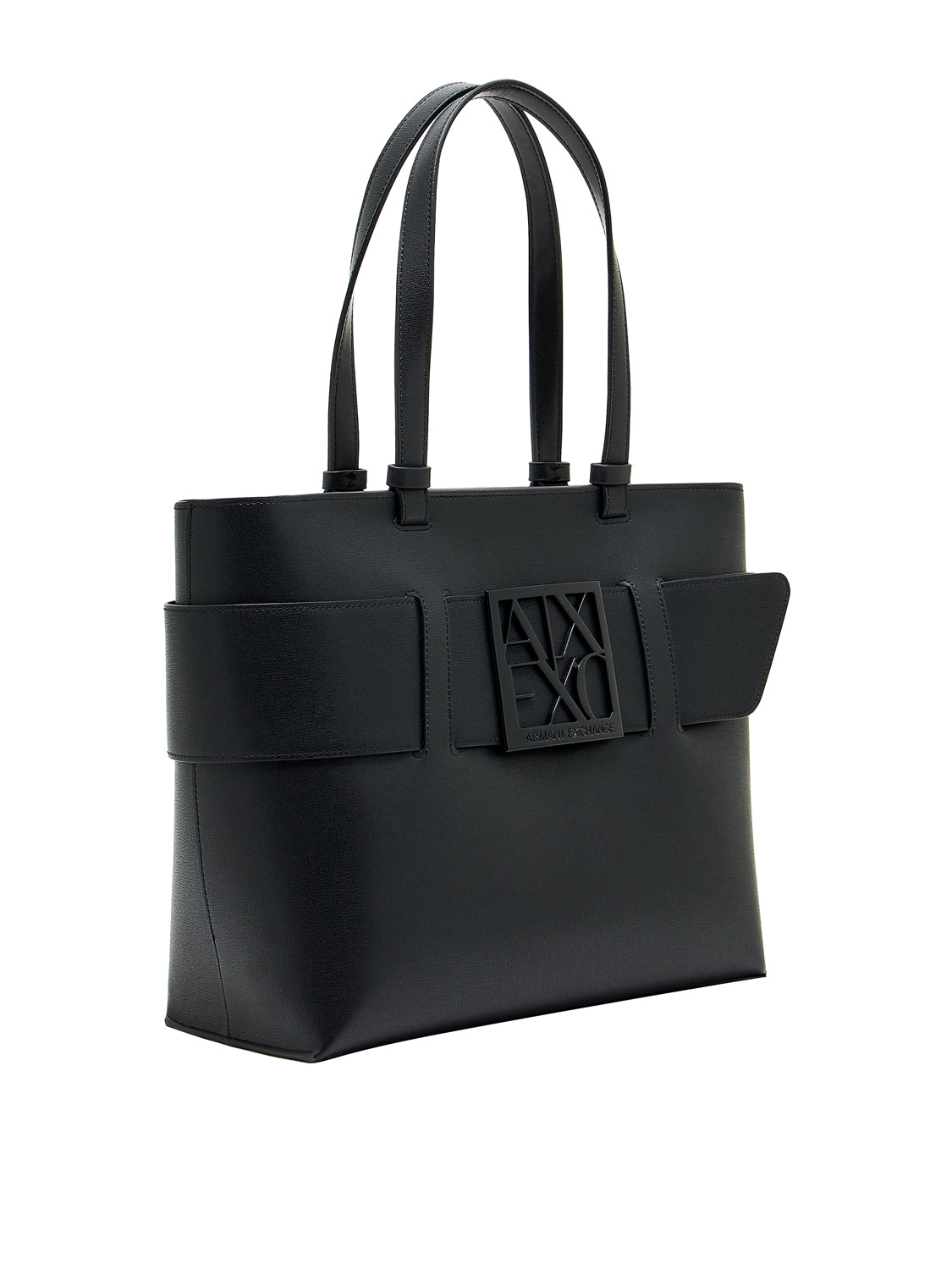 ARMANI EXCHANGE Borsa Tote Liscia Con Doppi Manici E Logo Frontale - Nero BLACK