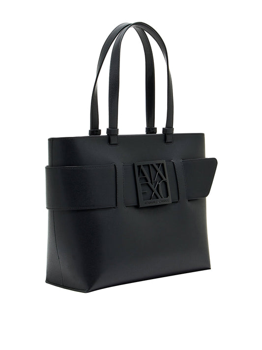 ARMANI EXCHANGE Borsa Tote Liscia Con Doppi Manici E Logo Frontale - Nero BLACK
