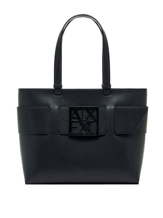 ARMANI EXCHANGE Borsa Tote Liscia Con Doppi Manici E Logo Frontale - Nero BLACK