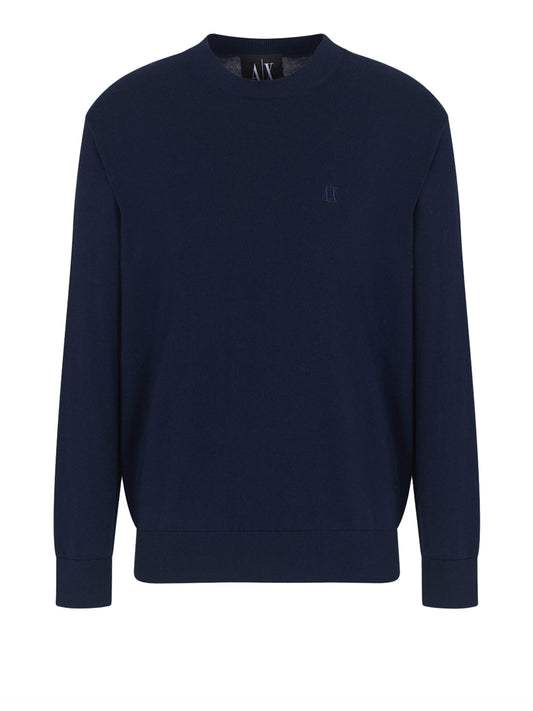 ARMANI EXCHANGE Maglione Girocollo Con Logo In Cotone Viscosa E Seta Icon Armani Exchange - Blu Navy Deep Navy