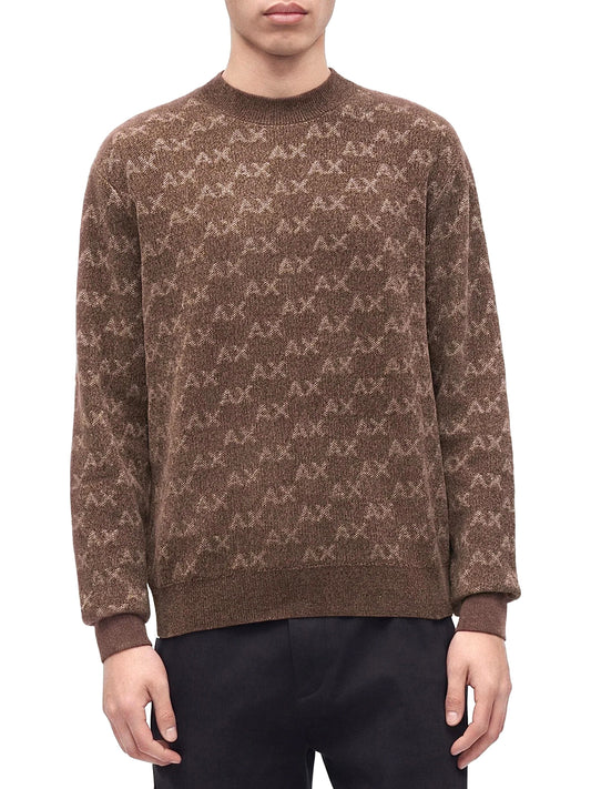 ARMANI EXCHANGE Pullover Armani Exchange Girocollo Con Logo All Over E Bordi A Costine - Marrone Falcon Ax Small