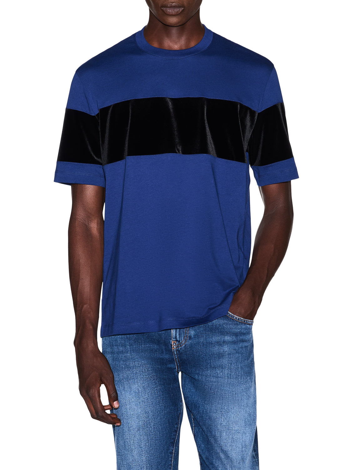 ARMANI EXCHANGE Armani Exchange T-Shirt Up For Party In Jersey Con Banda Orizzontale - Blu Blue Depths