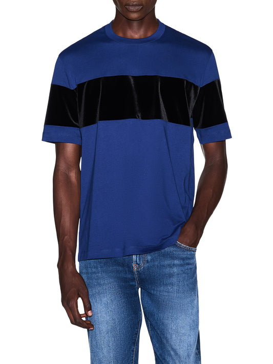 ARMANI EXCHANGE Armani Exchange T-Shirt Up For Party In Jersey Con Banda Orizzontale - Blu Blue Depths