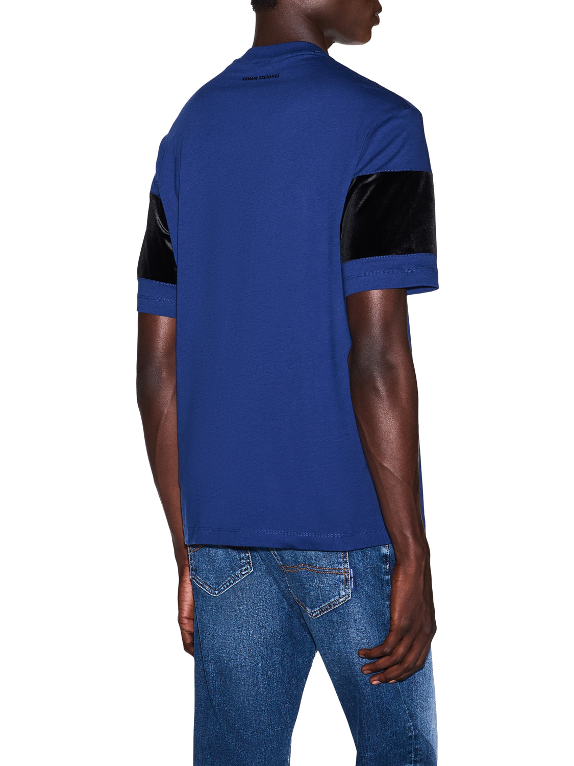 ARMANI EXCHANGE Armani Exchange T-Shirt Up For Party In Jersey Con Banda Orizzontale - Blu Blue Depths