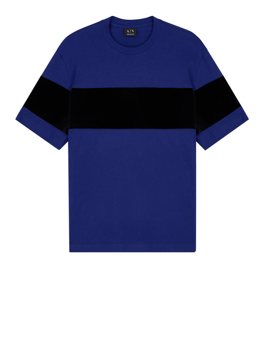 ARMANI EXCHANGE Armani Exchange T-Shirt Up For Party In Jersey Con Banda Orizzontale - Blu Blue Depths