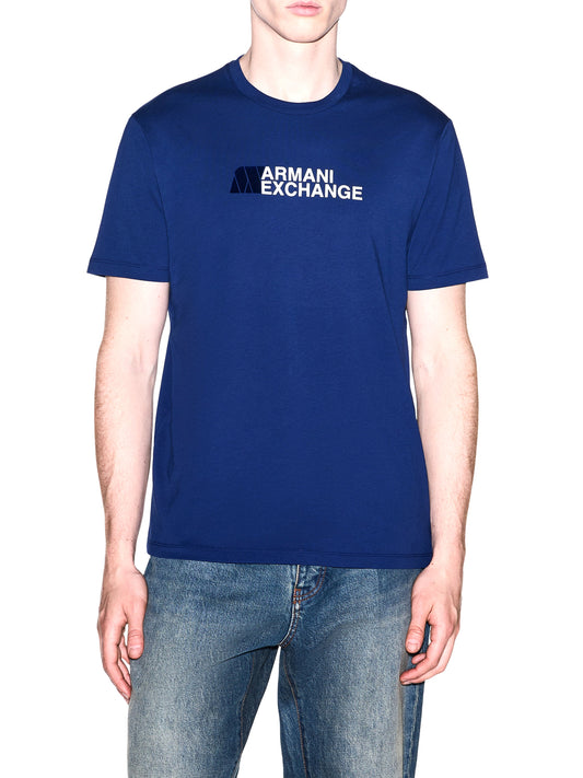 ARMANI EXCHANGE T-shirt Armani Exchange Slim Fit In Jersey Di Cotone Con Stampa Logo - Blu Blue Depths