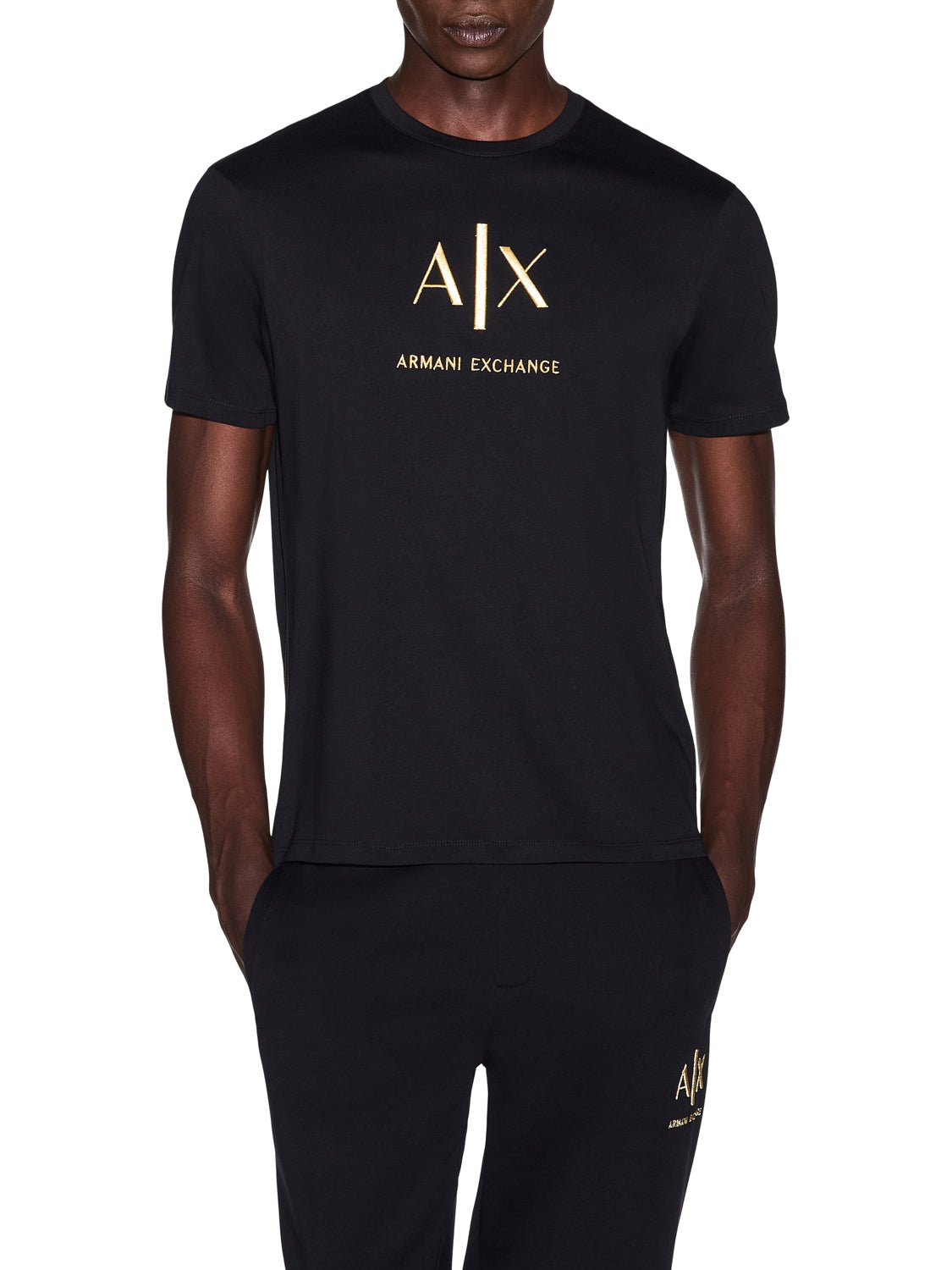 ARMANI EXCHANGE T-shirt Armani Exchange slim Black and Gold in cotone con logo - Nero BLACK