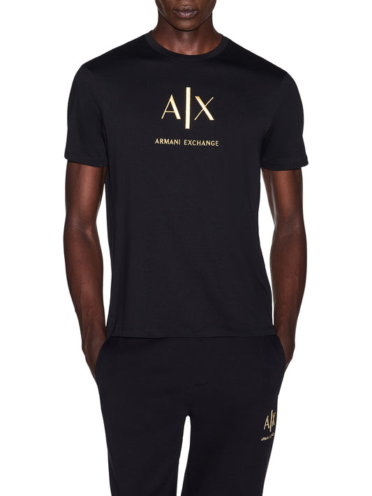 ARMANI EXCHANGE T-shirt Armani Exchange slim Black and Gold in cotone con logo - Nero BLACK