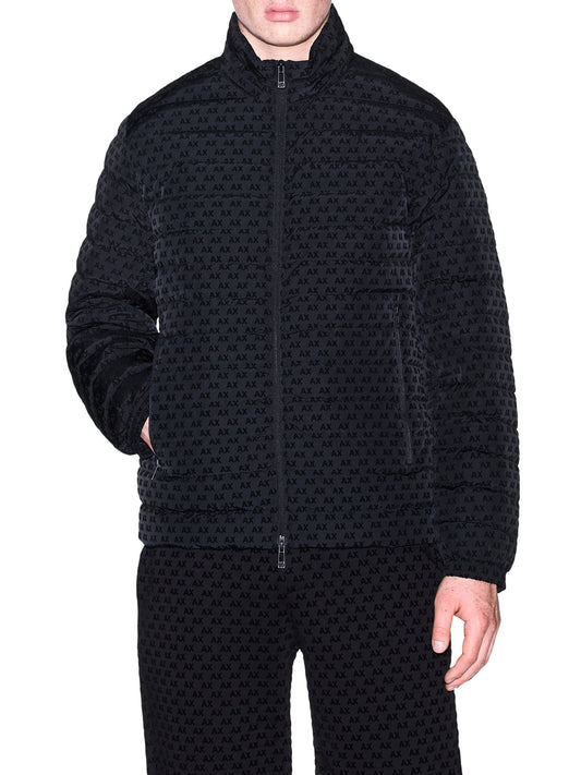 ARMANI EXCHANGE Armani Exchange Piumino Fullzip Con Collo Alto E Logo Floccato All Over - Nero BLACK