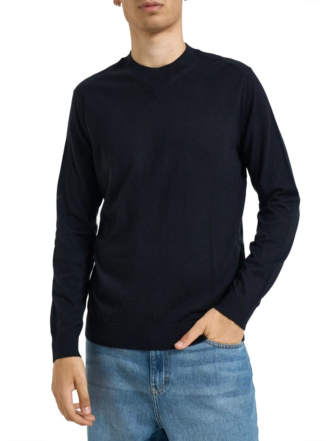 ARMANI EXCHANGE Pullover Regular Fit In Lyocell E Lana Con Dettagli A Coste Armani Exchange - Blu Deep Navy